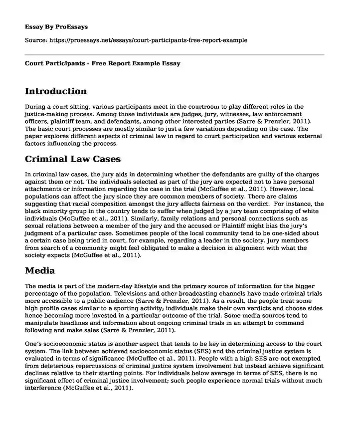 Court Participants - Free Report Example