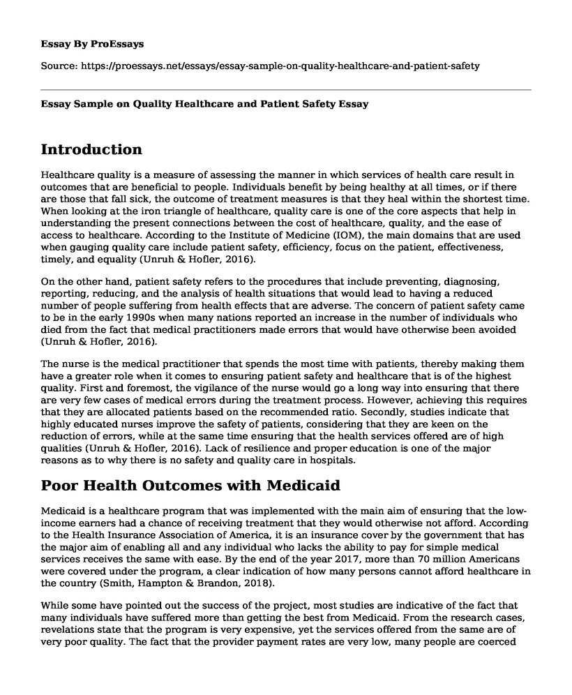 Essay Sample on Quality Healthcare and Patient Safety