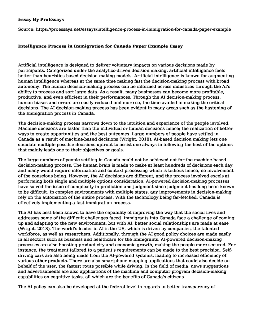 Intelligence Process in Immigration for Canada Paper Example