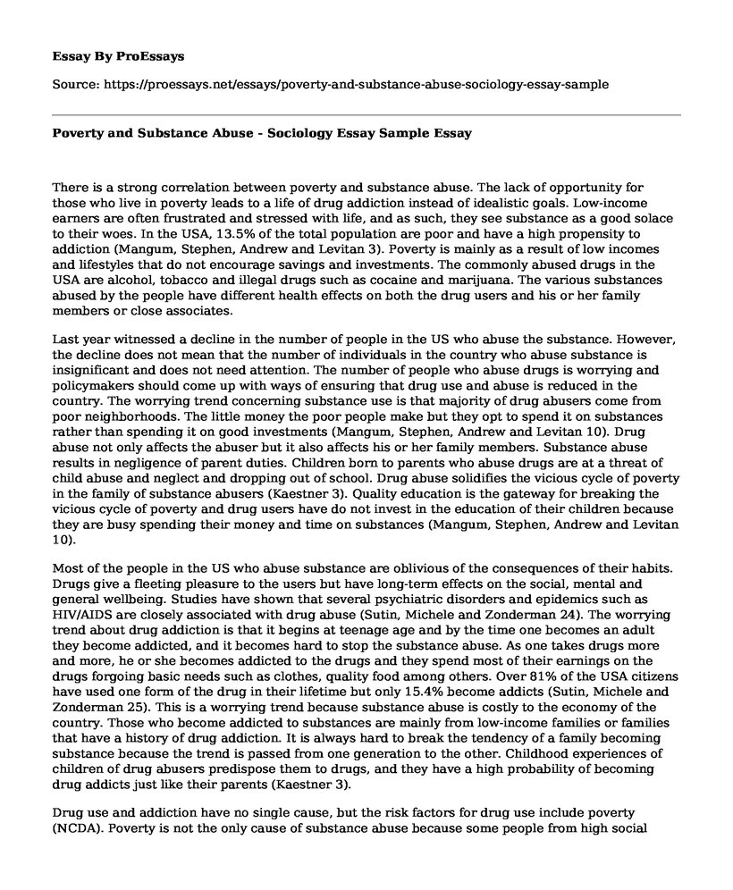 Poverty and Substance Abuse - Sociology Essay Sample