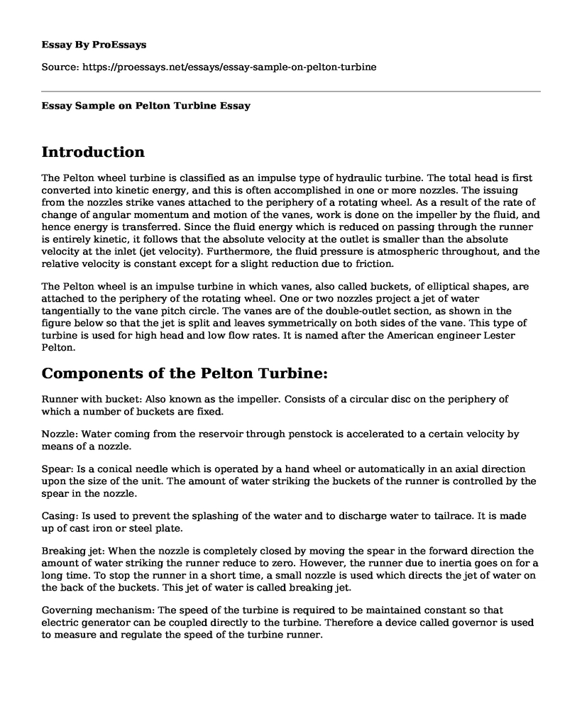 Essay Sample on Pelton Turbine