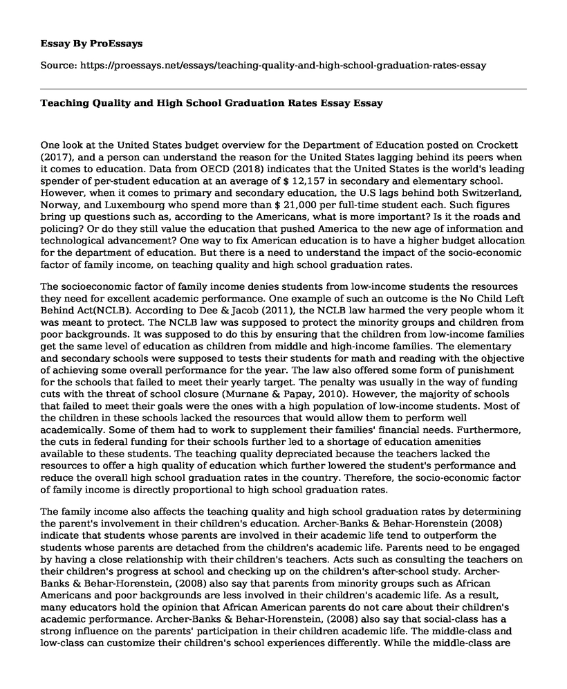Teaching Quality and High School Graduation Rates Essay