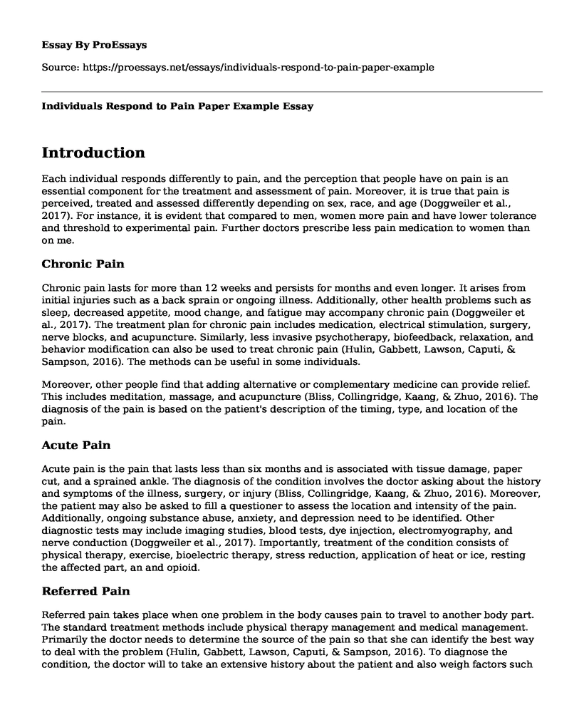 Individuals Respond to Pain Paper Example