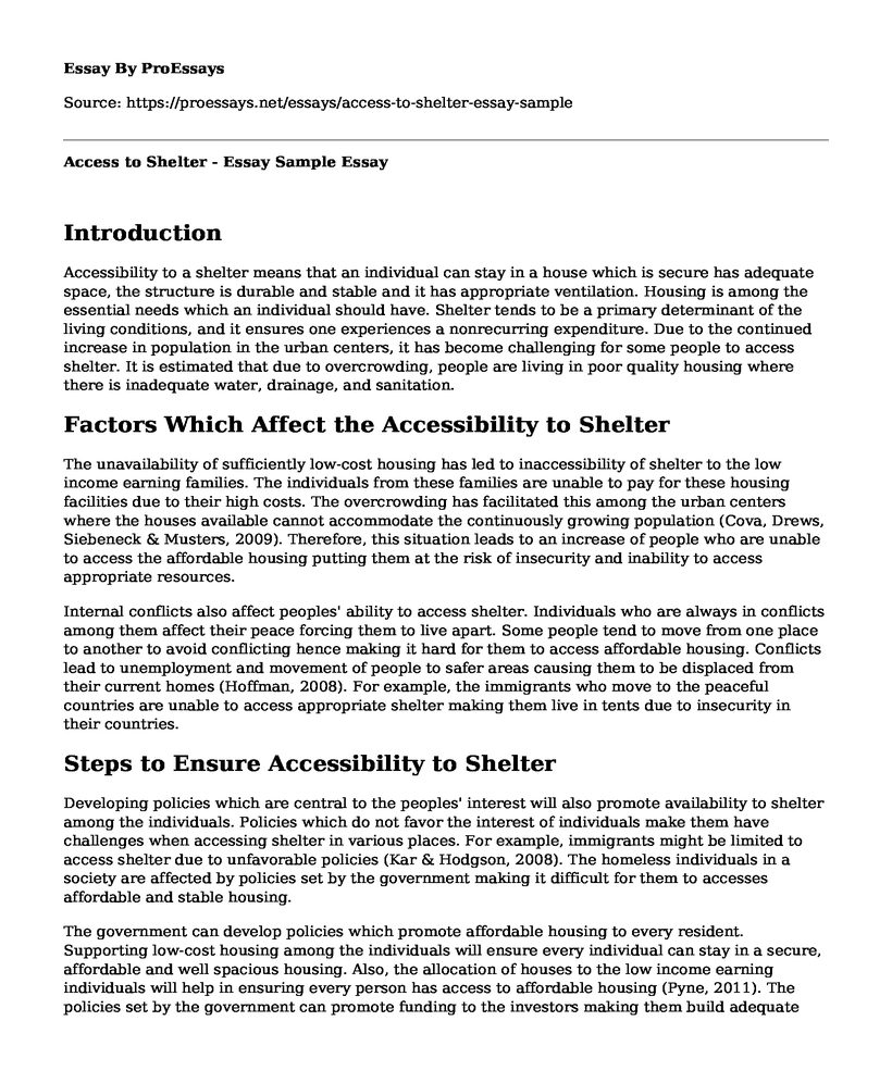 Access to Shelter - Essay Sample