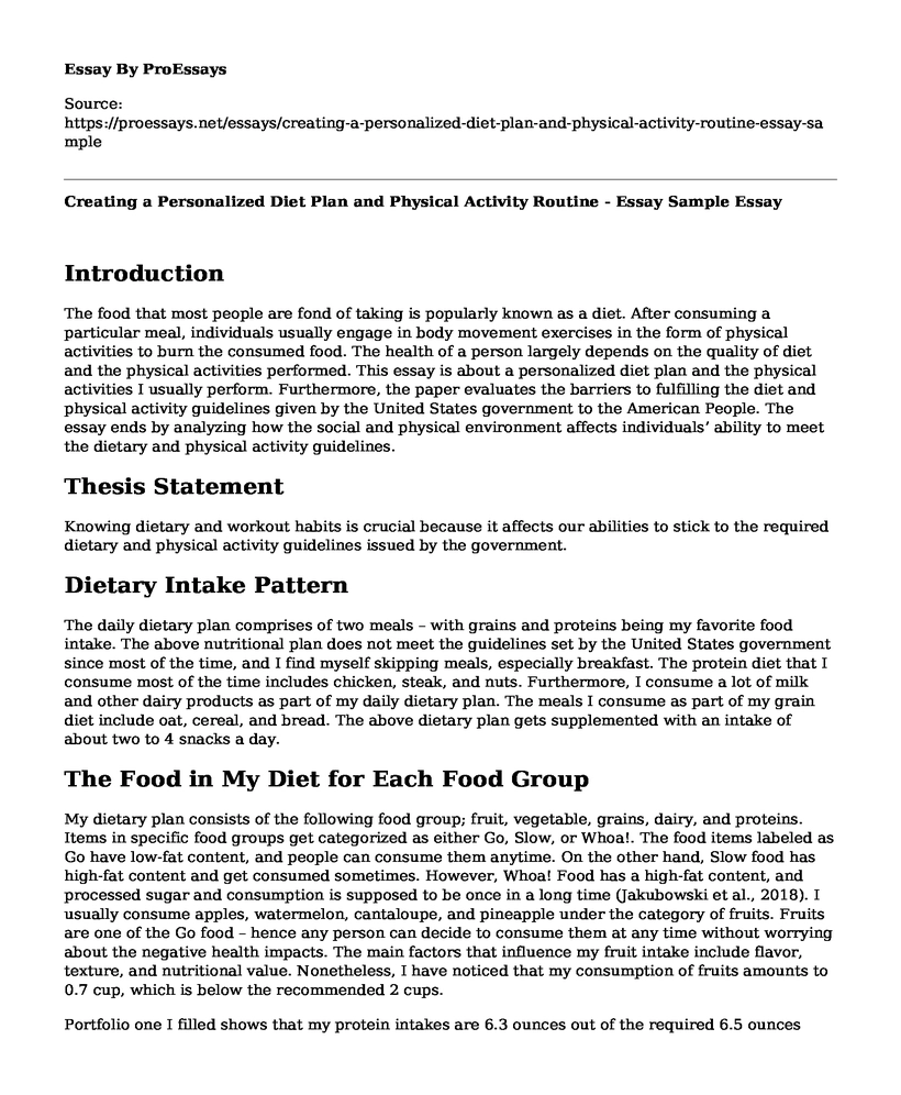 Creating a Personalized Diet Plan and Physical Activity Routine - Essay Sample