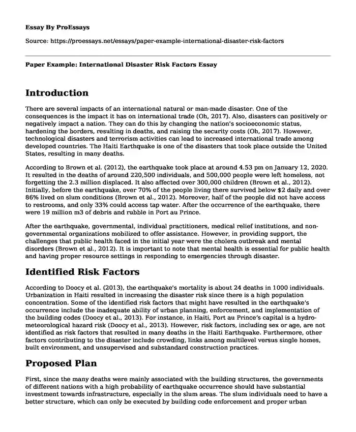 Paper Example: International Disaster Risk Factors