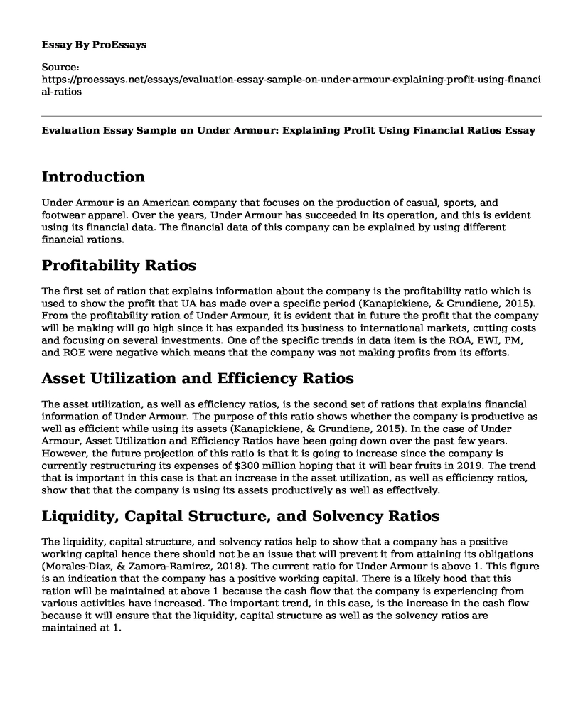 Evaluation Essay Sample on Under Armour: Explaining Profit Using Financial Ratios