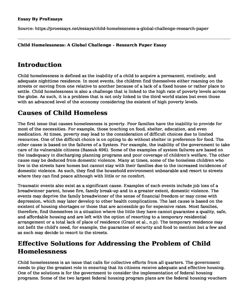 Child Homelessness: A Global Challenge - Research Paper