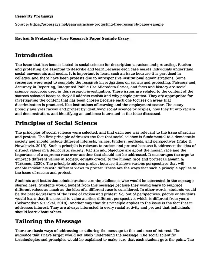 Racism & Protesting - Free Research Paper Sample
