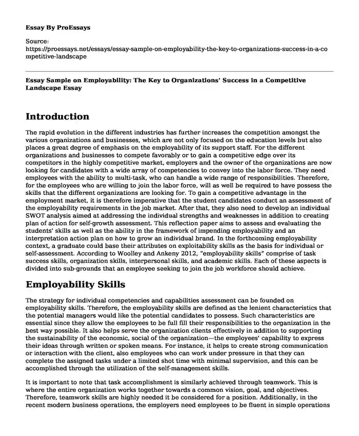 Essay Sample on Employability: The Key to Organizations' Success in a Competitive Landscape