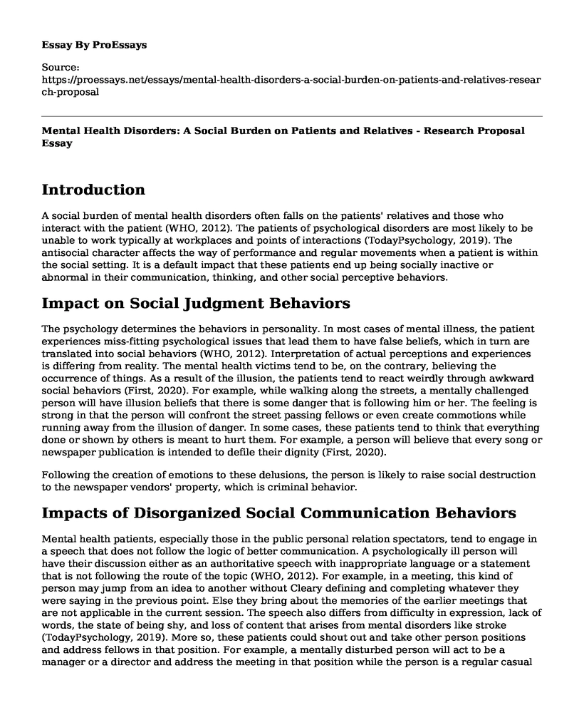 Mental Health Disorders: A Social Burden on Patients and Relatives - Research Proposal