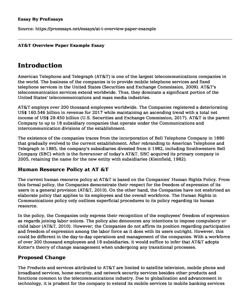 AT&T Overview Paper Example