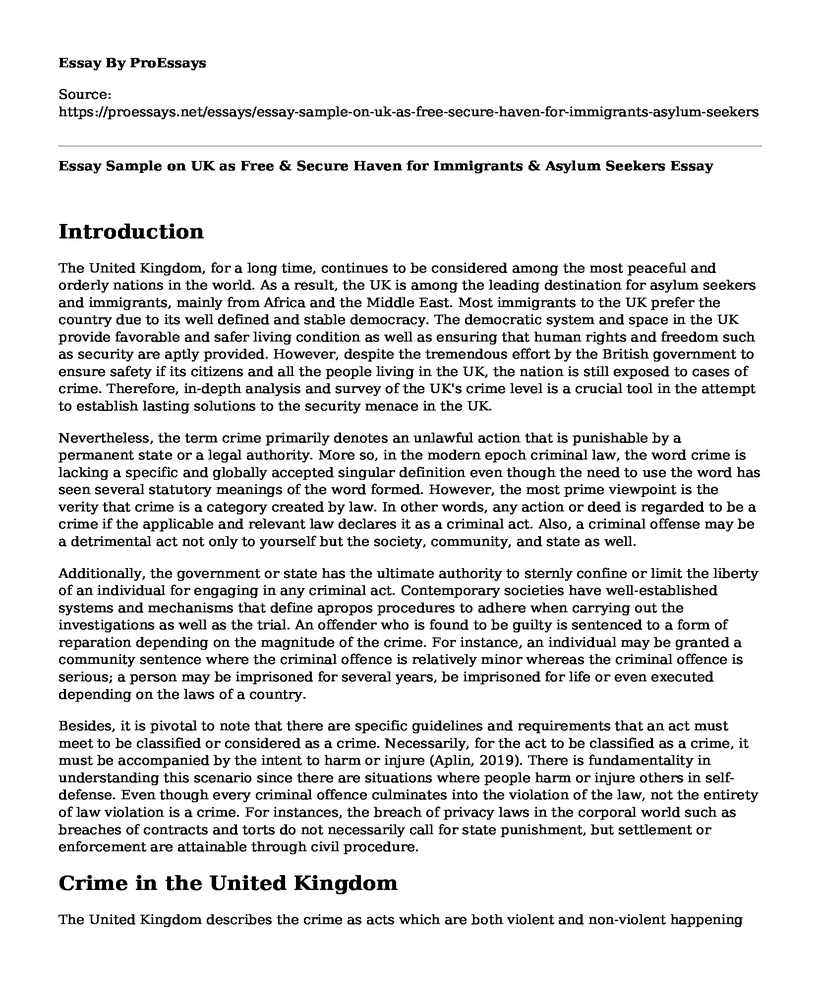 Essay Sample on UK as Free & Secure Haven for Immigrants & Asylum Seekers