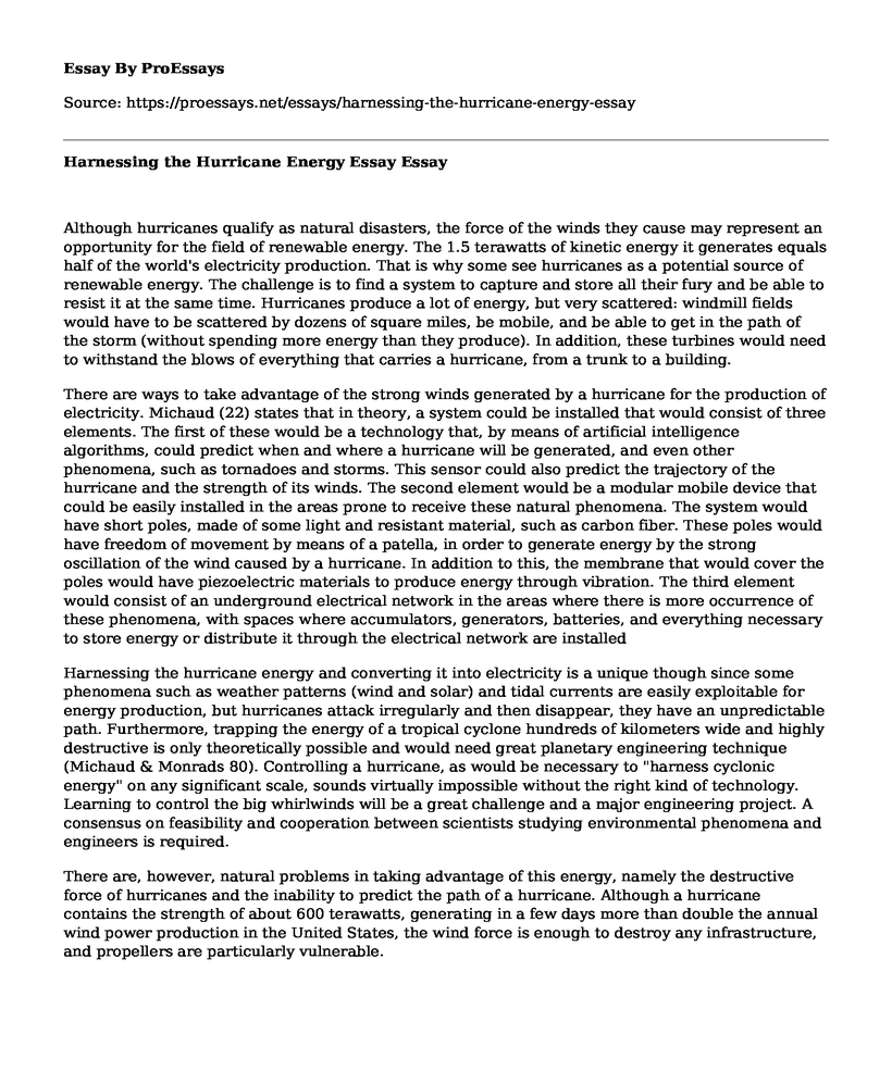 Harnessing the Hurricane Energy Essay