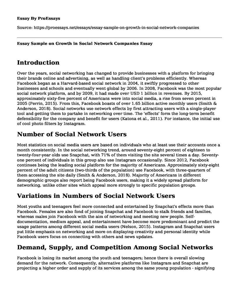 Essay Sample on Growth in Social Network Companies