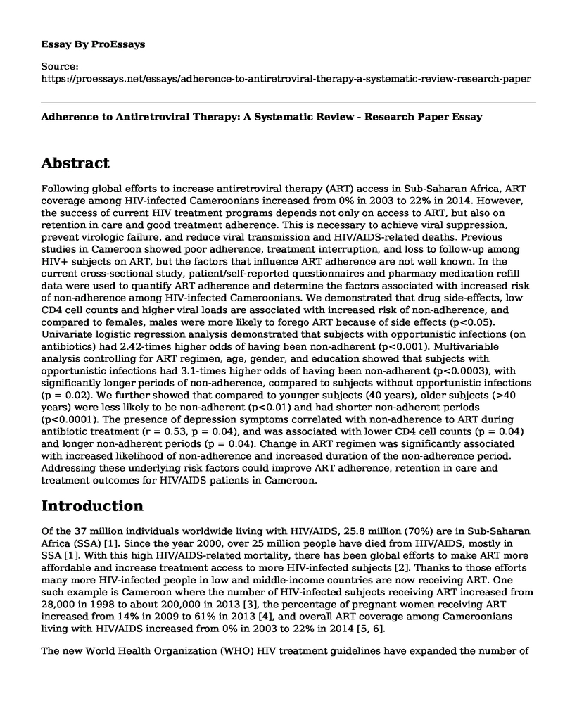 Adherence to Antiretroviral Therapy: A Systematic Review - Research Paper