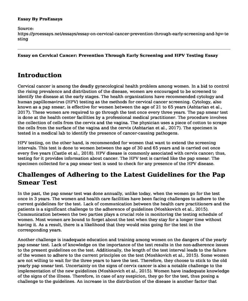 Essay on Cervical Cancer: Prevention Through Early Screening and HPV Testing