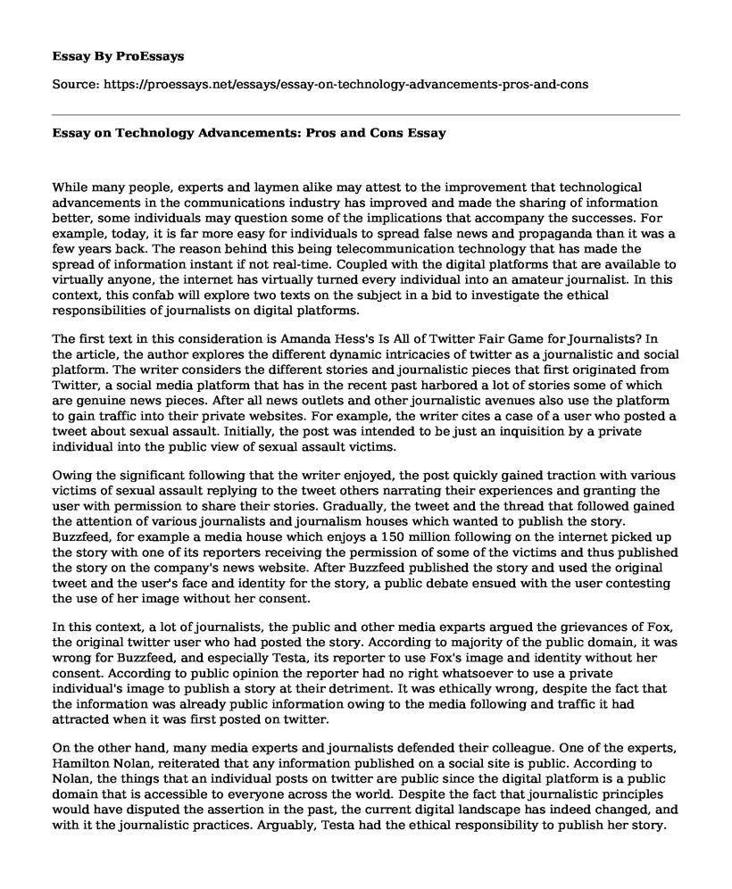 Essay on Technology Advancements: Pros and Cons