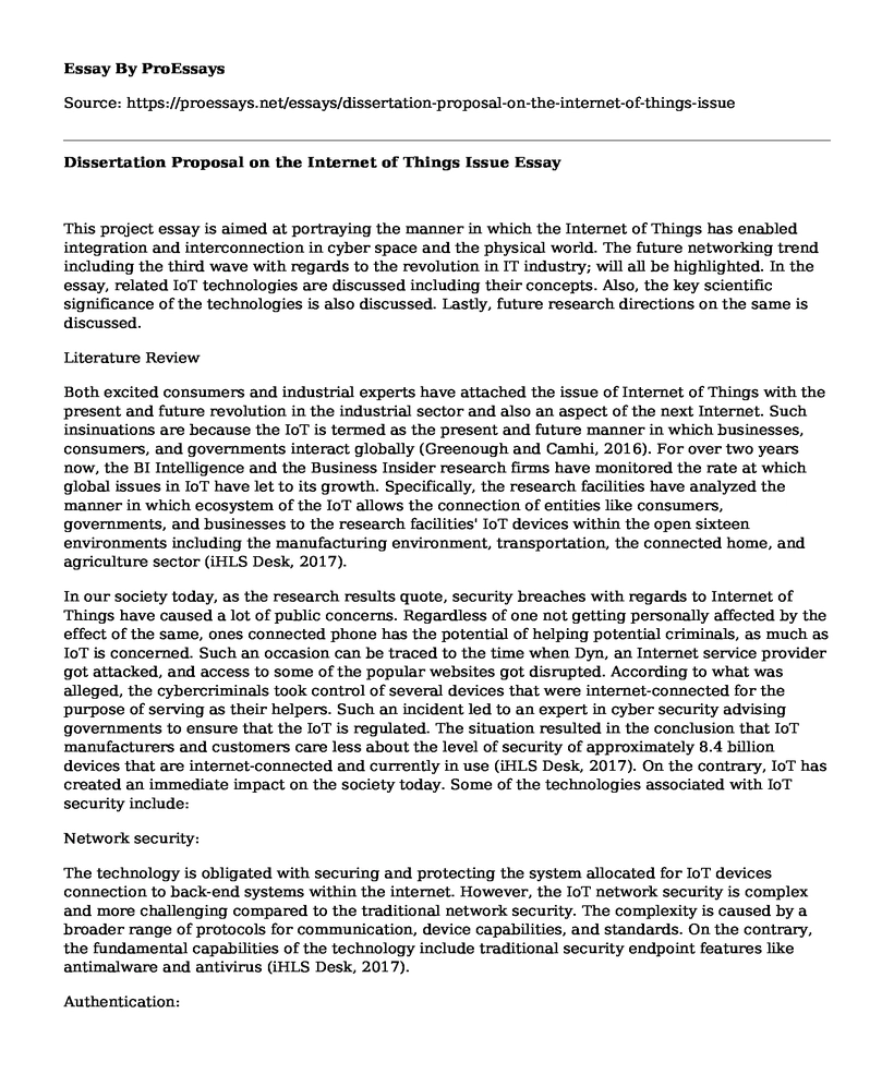 Dissertation Proposal on the Internet of Things Issue