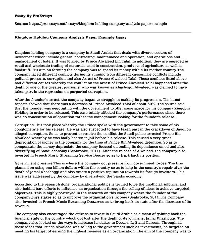 Kingdom Holding Company Analysis Paper Example