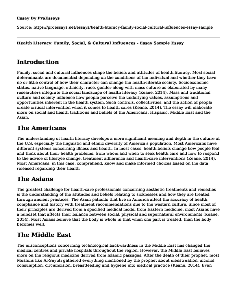 Health Literacy: Family, Social, & Cultural Influences - Essay Sample