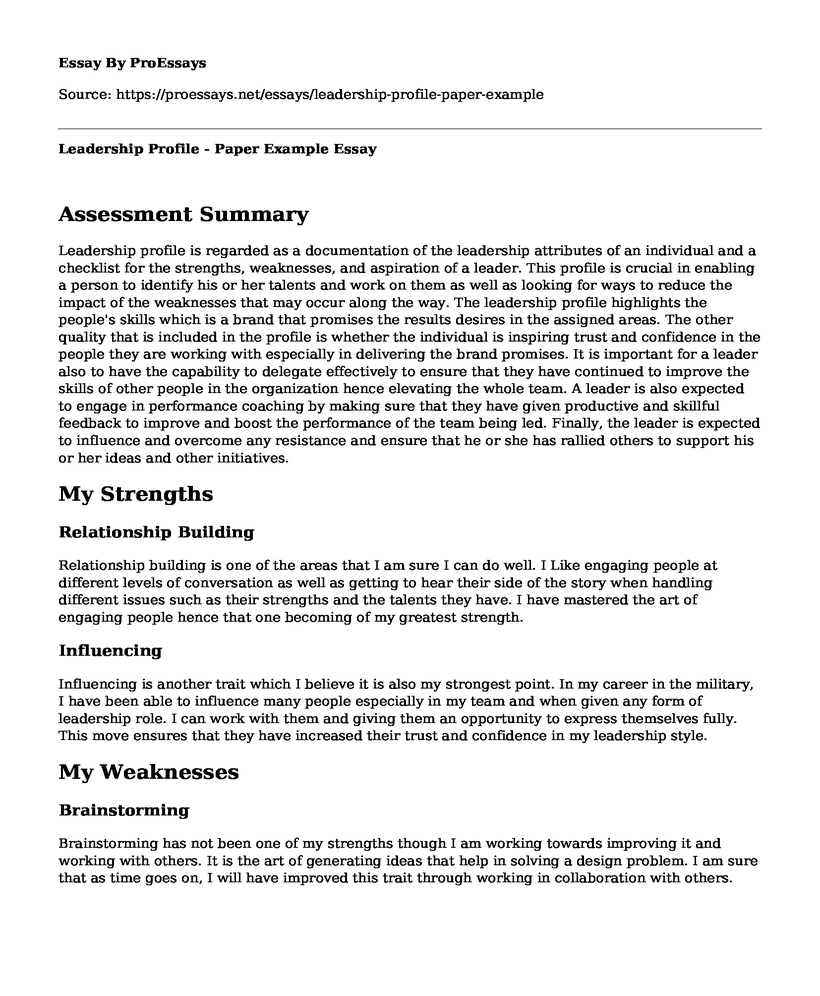 Leadership Profile - Paper Example
