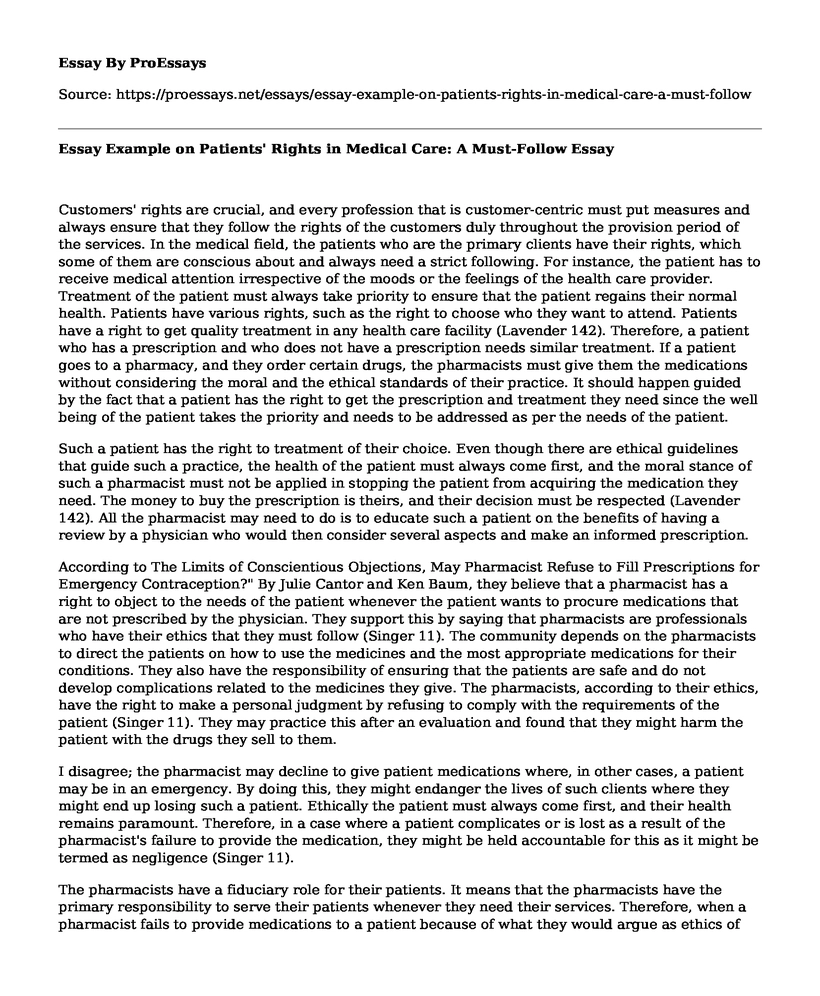 Essay Example on Patients' Rights in Medical Care: A Must-Follow