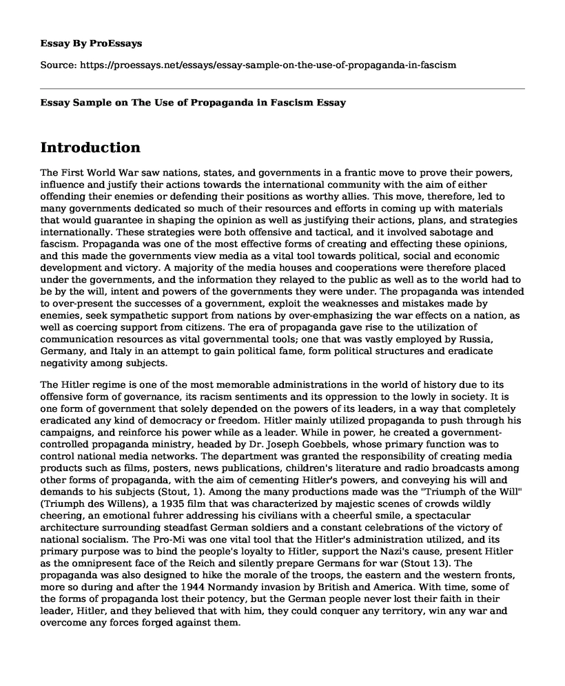 Essay Sample on The Use of Propaganda in Fascism