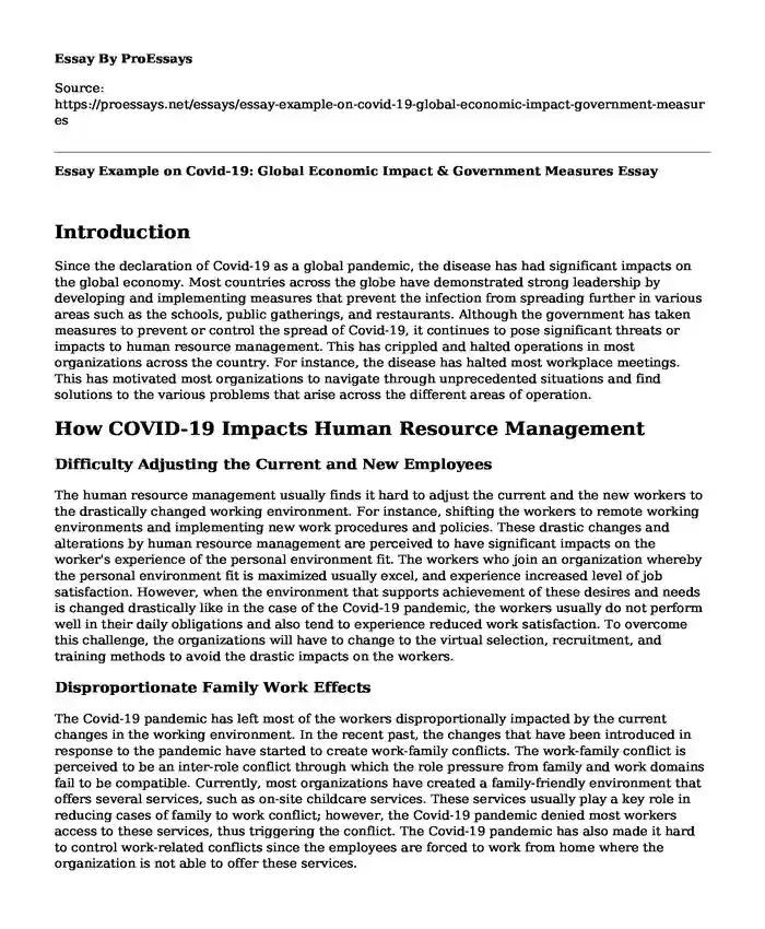 Essay Example on Covid-19: Global Economic Impact & Government Measures