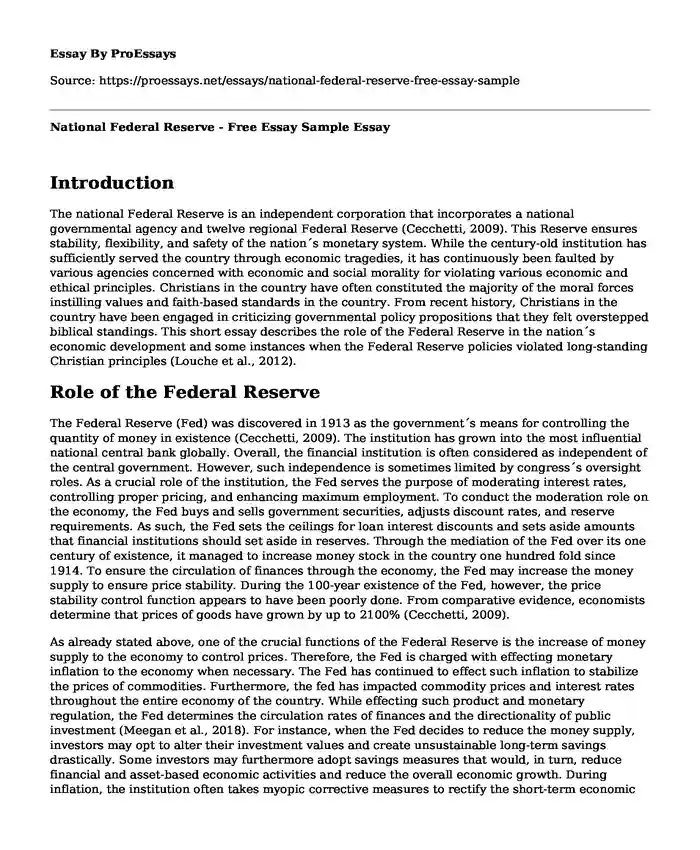 National Federal Reserve - Free Essay Sample