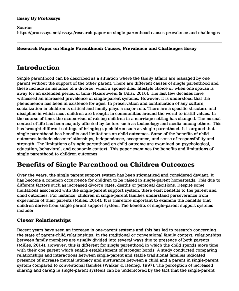 Research Paper on Single Parenthood: Causes, Prevalence and Challenges