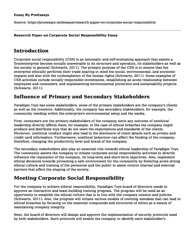 Research Paper on Corporate Social Responsibility