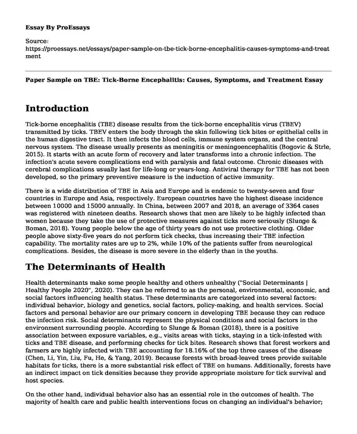 Paper Sample on TBE: Tick-Borne Encephalitis: Causes, Symptoms, and Treatment