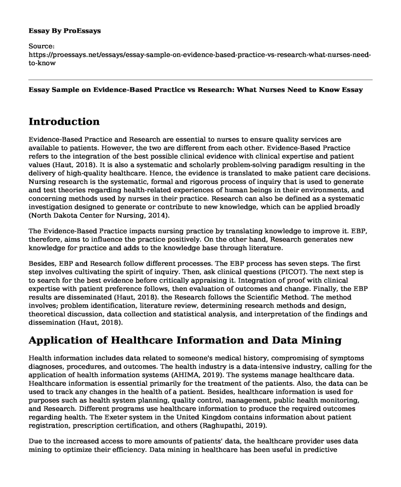 Essay Sample on Evidence-Based Practice vs Research: What Nurses Need to Know