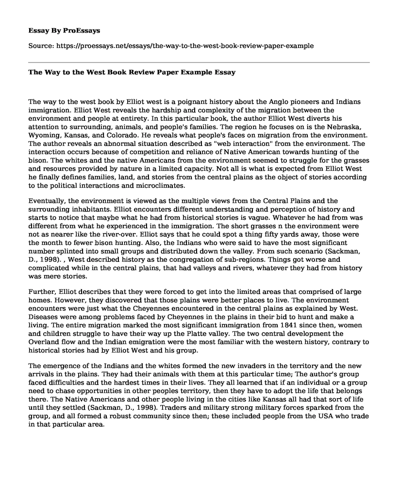 The Way to the West Book Review Paper Example