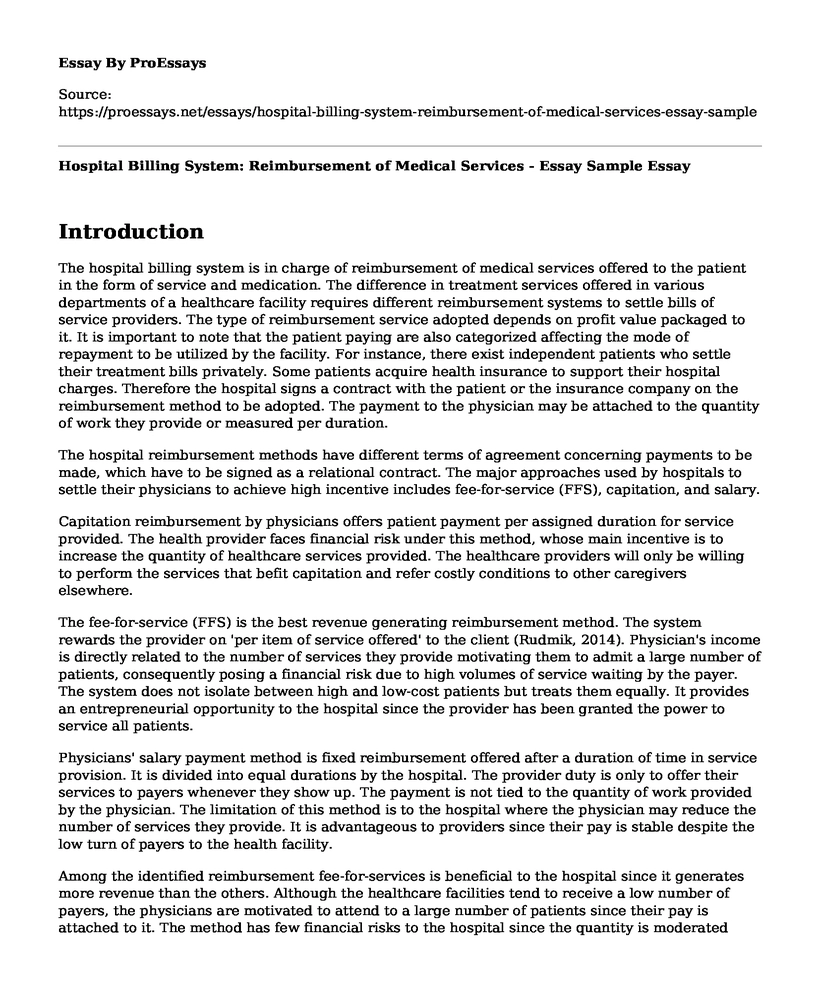 Hospital Billing System: Reimbursement of Medical Services - Essay Sample
