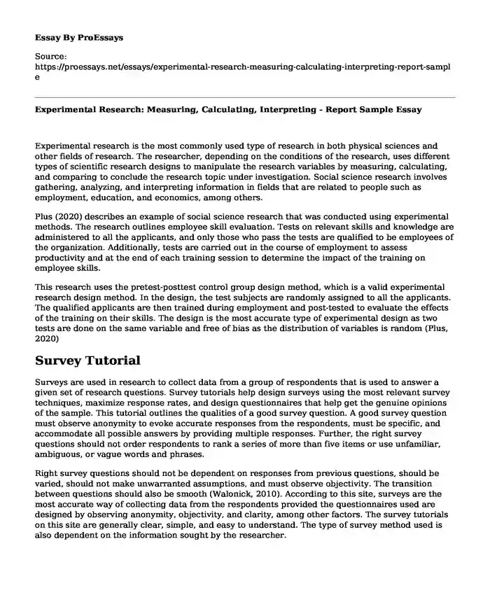 Experimental Research: Measuring, Calculating, Interpreting - Report Sample