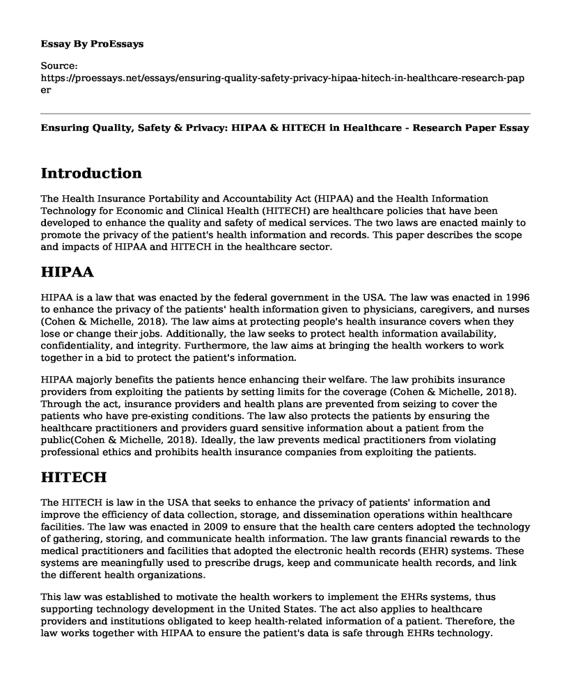 Ensuring Quality, Safety & Privacy: HIPAA & HITECH in Healthcare - Research Paper