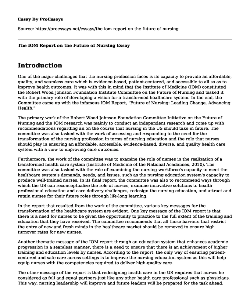 The IOM Report on the Future of Nursing