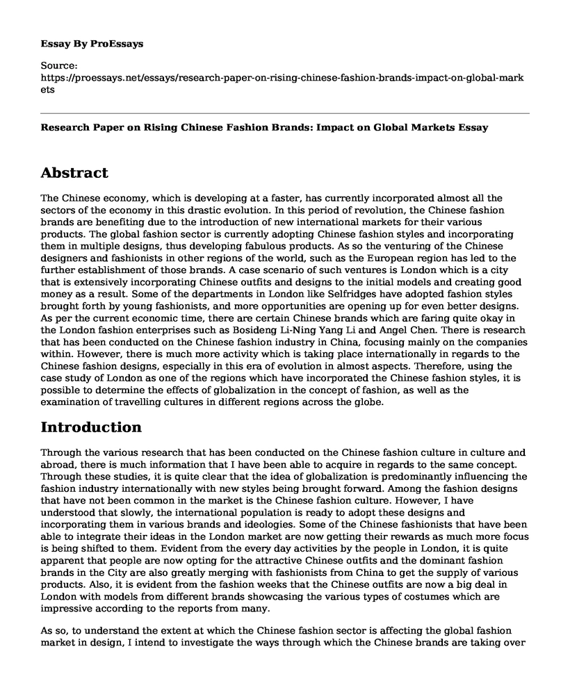 Research Paper on Rising Chinese Fashion Brands: Impact on Global Markets