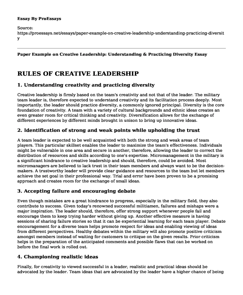 Paper Example on Creative Leadership: Understanding & Practicing Diversity