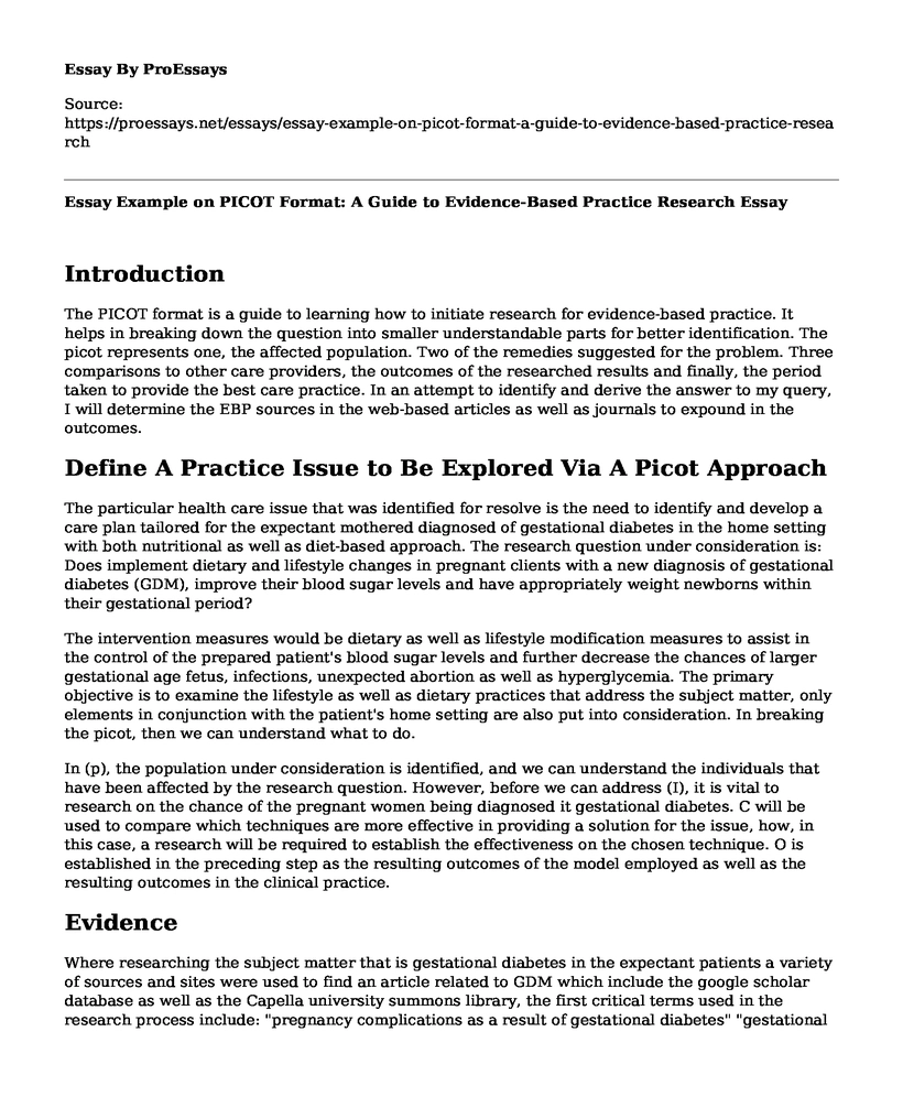 Essay Example on PICOT Format: A Guide to Evidence-Based Practice Research