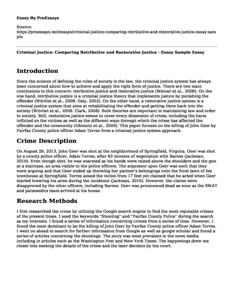 Criminal Justice: Comparing Retributive and Restorative Justice - Essay Sample