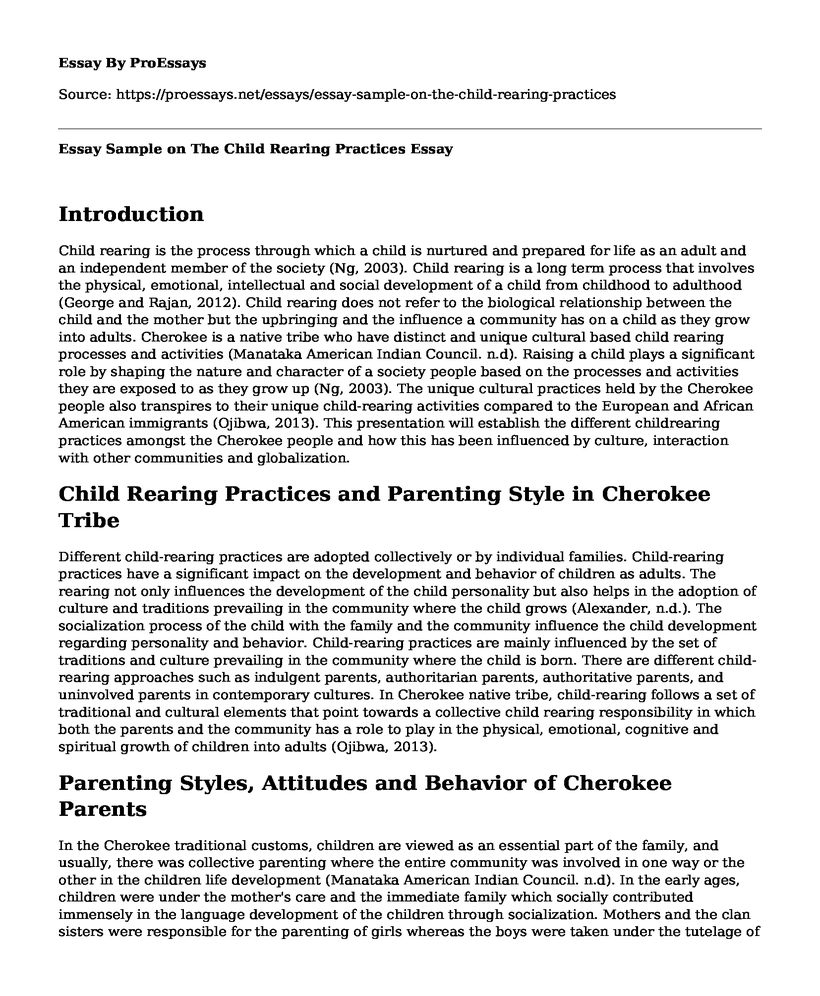 Essay Sample on The Child Rearing Practices