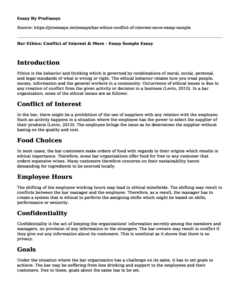 Bar Ethics: Conflict of Interest & More - Essay Sample