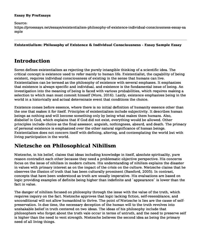 Existentialism: Philosophy of Existence & Individual Consciousness - Essay Sample