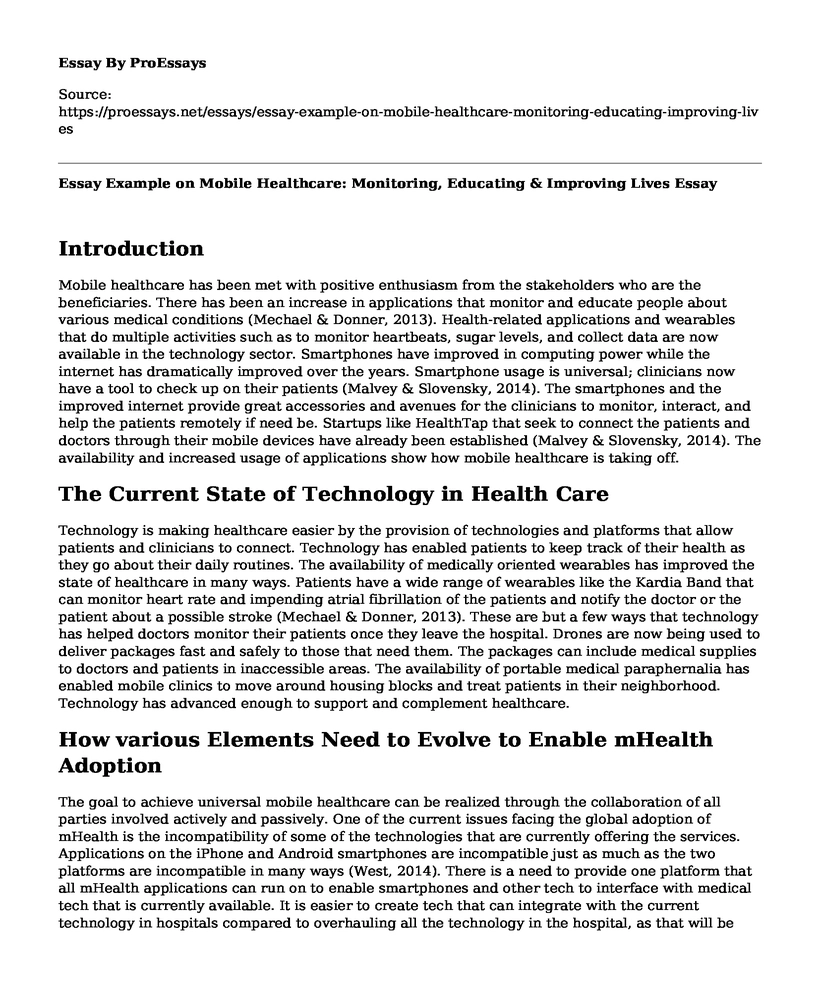 Essay Example on Mobile Healthcare: Monitoring, Educating & Improving Lives