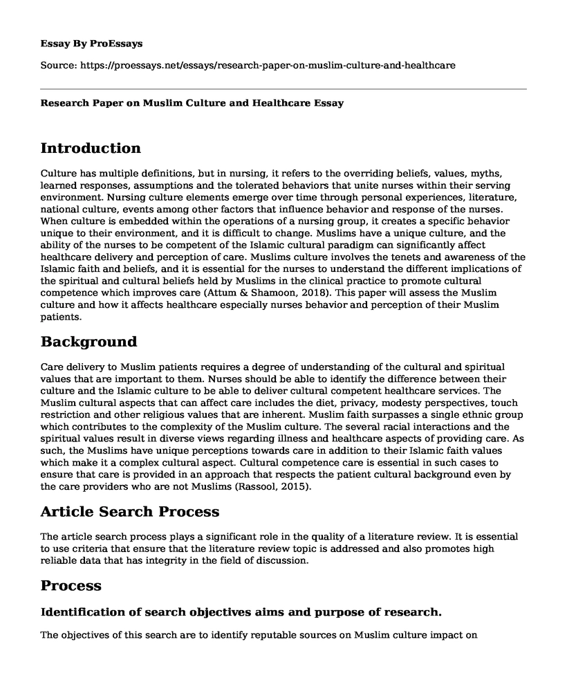 Research Paper on Muslim Culture and Healthcare