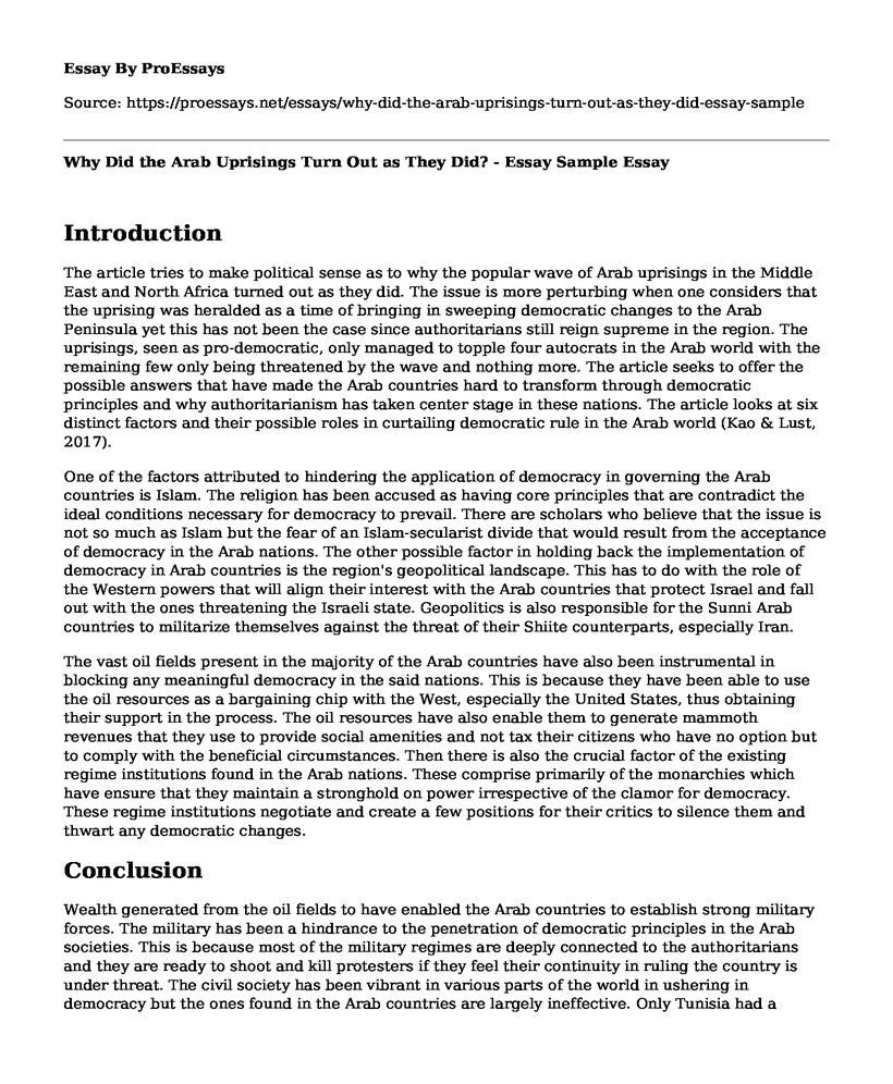 Why Did the Arab Uprisings Turn Out as They Did? - Essay Sample