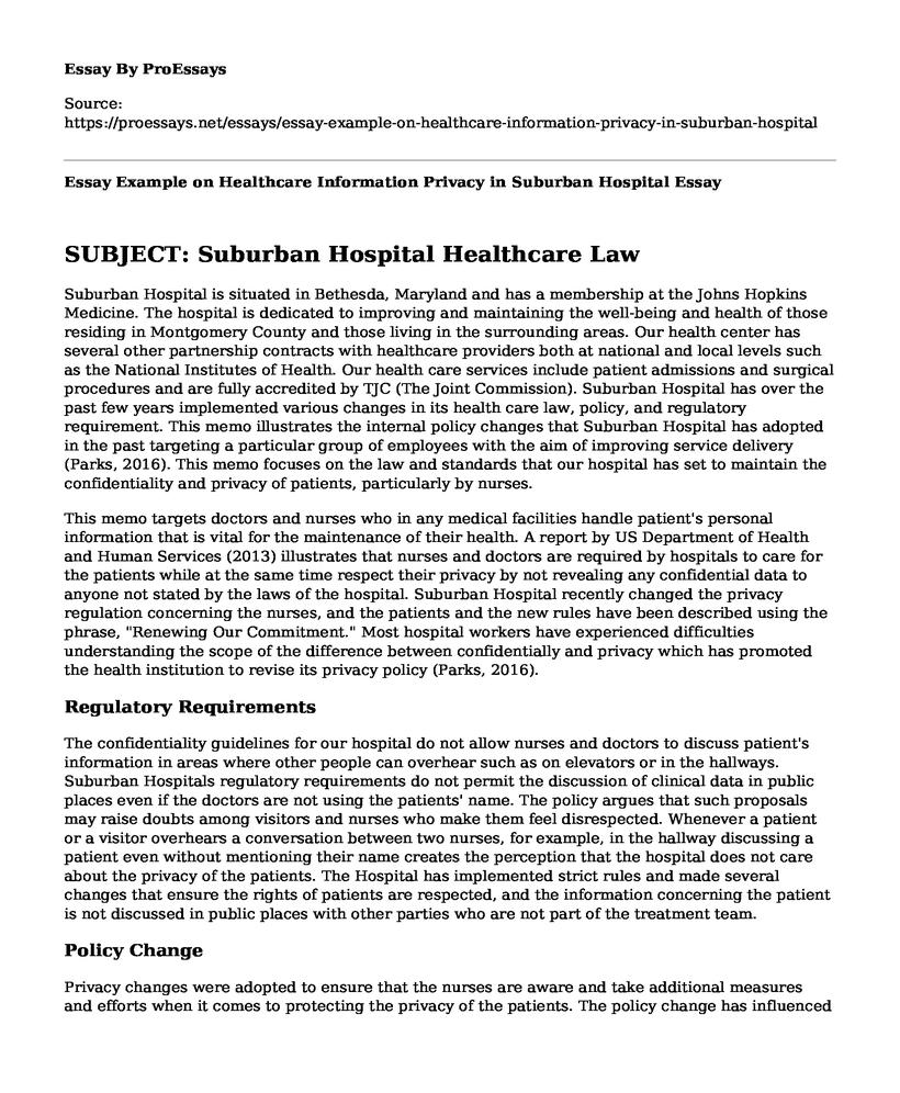 Essay Example on Healthcare Information Privacy in Suburban Hospital